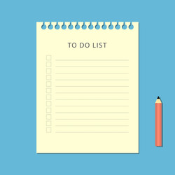 Flat to do list and pencil on blue background vector