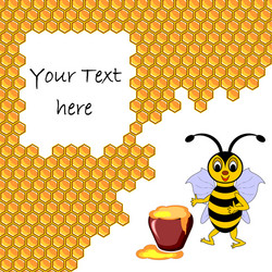 A cute cartoon bee with honey pot vector