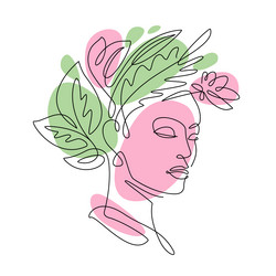 woman face with flowers line drawing vector image