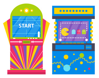 two colorful retro game machines pacman vector image