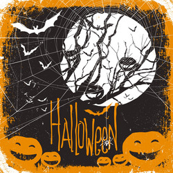 halloween dry tree full moon and pumpkins bats vector image