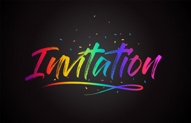 invitation word text with handwritten rainbow vector image