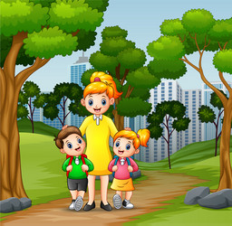 happy children going to school with mom vector image