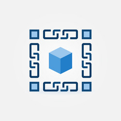 blue 3d cube with chain icon blockchain vector image