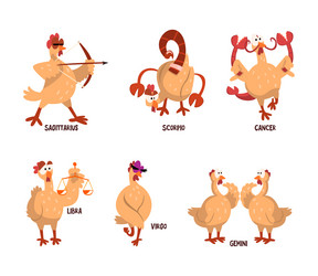 funny turkey character and zodiac signs like vector image