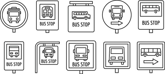 city bus stop sign icon set outline style vector image