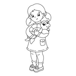 little cute girl is holding a turtle coloring vector image