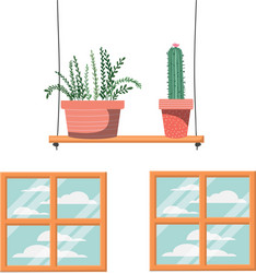 Cactus with potted on shelf isolated icon vector