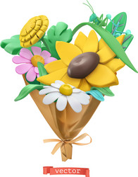 wildflowers bouquet plasticine art 3d icon vector image