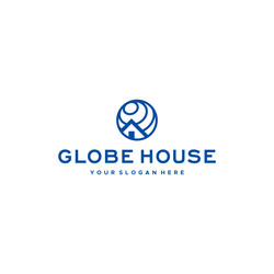 minimalist globe house building circle logo design vector image