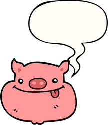 cartoon happy pig face and speech bubble vector image