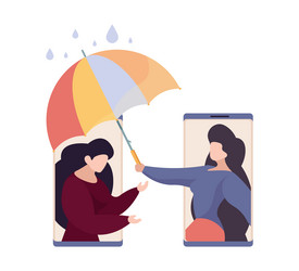 online support friend hold umbrella under sad vector image