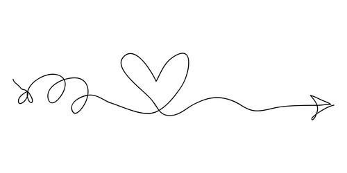 continuous one line drawing heart symbol scribble vector image