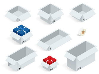 isometric collection of various cardboard boxes vector image