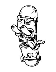 funny skull face skateboard vector image