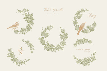 set with floral round frames vector image