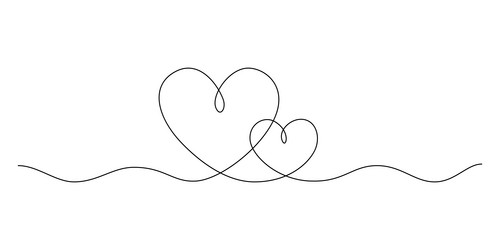 One continuous drawing of two hearts and love vector