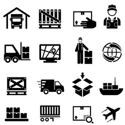 Shipping cargo delivery and warehouse web icons vector