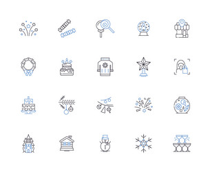 happy new year outline icons collection glad vector