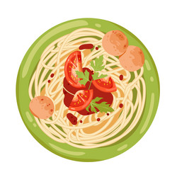 spaghetti with meatballs on plate top view vector image