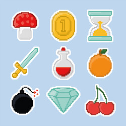 nine pixelated items vector image