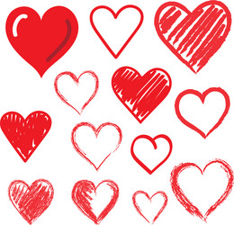 set of hand drawn hearts design element vector image