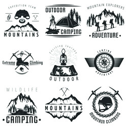 Mountains black white emblems vector