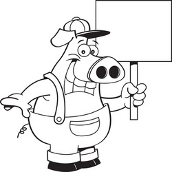 cartoon pig wearing overhauls and holding a sign vector image