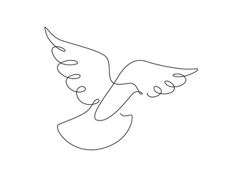 One continuous line drawing of flying up dove vector