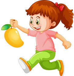 a boy holding mango fruit cartoon character vector image