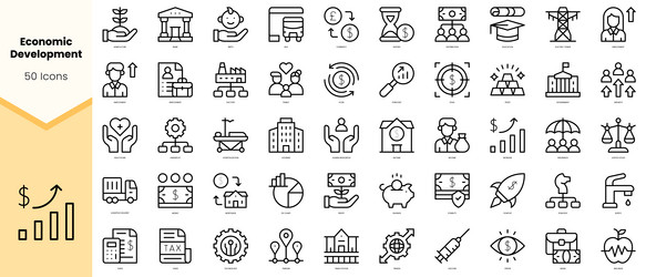 set of economic development icons simple line art vector image