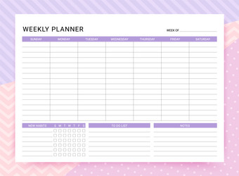 weekly planner schedule homework template vector image