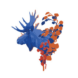 moose head in side view decorated with leaves vector image