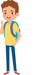 happy little boy with school bag vector image