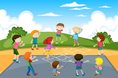 children playing hopscotch game at the park vector image