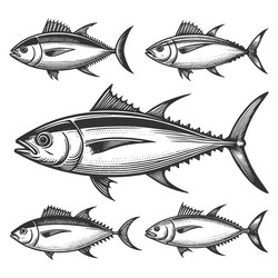 tuna fish engraving sketch vector image