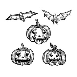 halloween pumpkin set engraved vector image