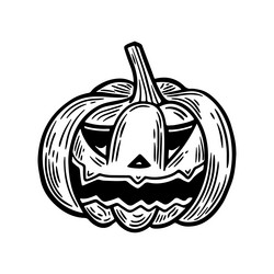 evil pumpkin line drawing isolated on white vector image