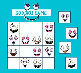 sudoku kids game riddle with cartoon faces vector image