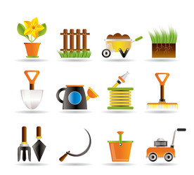 Garden and gardening tools icons vector