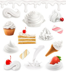 whipped cream milk ice cake cupcake candy vector image