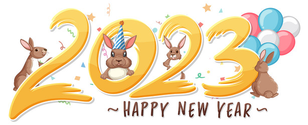 happy new year text with cute rabbit for banner vector image