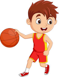 cartoon little boy playing basketball vector image