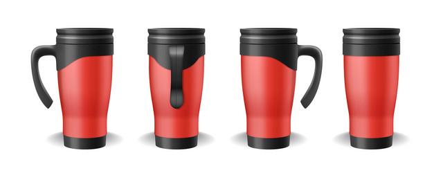 thermo cup travel mug thermos in red and black vector image