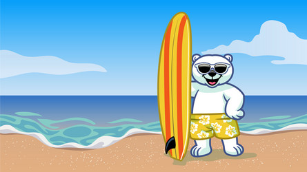 surfer polar bear vacation on beach vector image