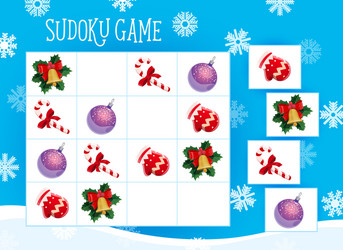 sudoku game for kids with christmas tree ornaments vector image