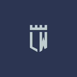 lw logo monogram with fortress castle and shield vector image