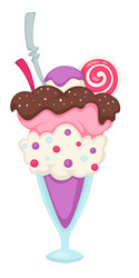 served sweets ice cream dessert with candies vector image