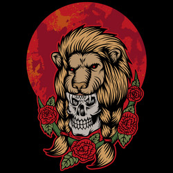 lion skull head red moon vector image