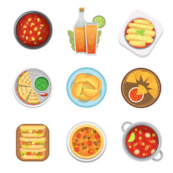 mexican traditional food top view plates isolated vector image